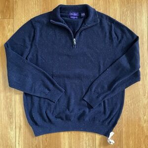 Alan Flusser Cotton Cashmere Quarter Zip Sweater Mens Sz L Navy